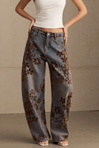 Baggy Jeans Women - Floral Print High Waist Denim-Tithesource-