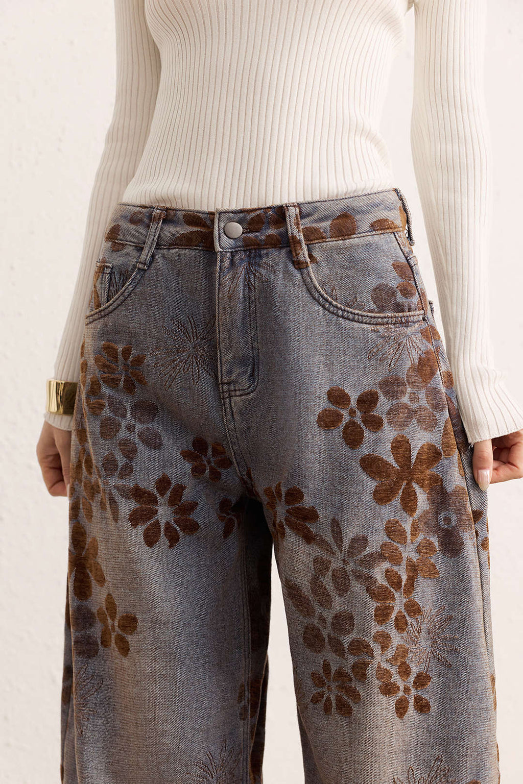 Baggy Jeans Women - Floral Print High Waist Denim-Tithesource-