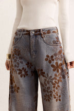 Baggy Jeans Women - Floral Print High Waist Denim-Tithesource-
