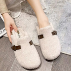 Clogs Women Fluffy Sherpa Round Toe Buckle Mules Slippers