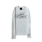 Long Sleeve Shirt Waffle Knit Graphic Tee Gothic Script Print Slim Fit