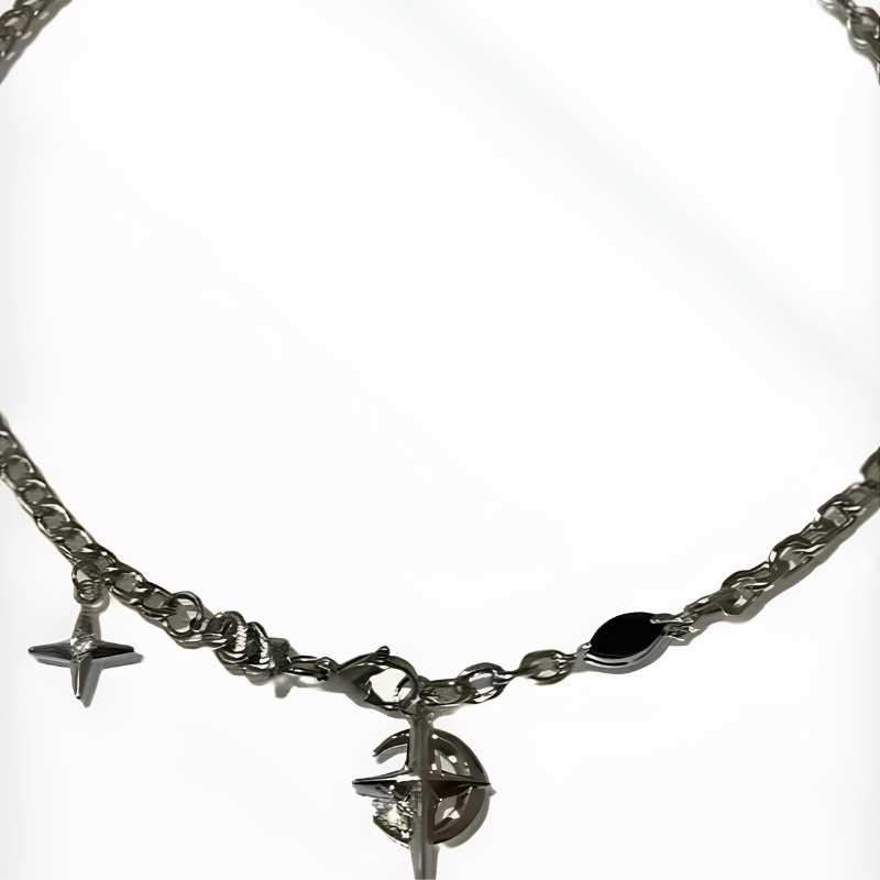 Cuban Figaro Chain Necklace Men - Star Moon Pendant Punk Choker-Tithesource-
