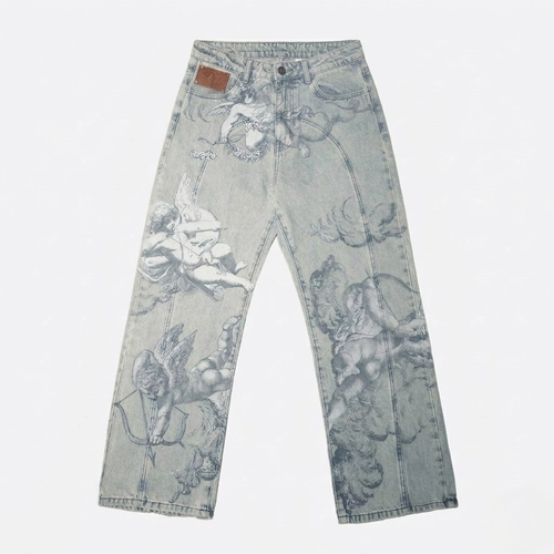 Y2k Angel Baggy Jeans Retro Streetwear Cupids Arrow-Tithesource-Light Blue-S-