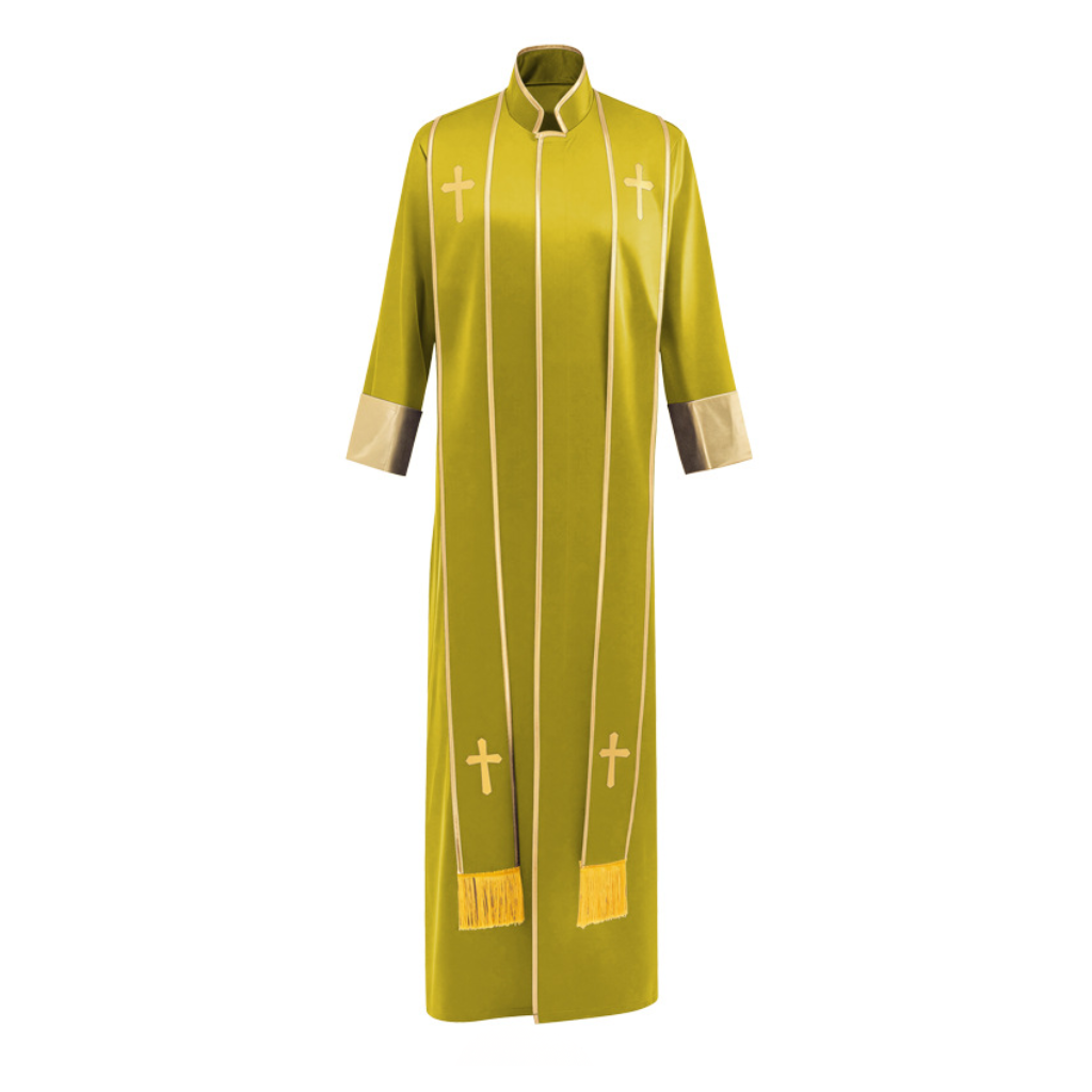 Traditional Pastor Robe With Vertical Cross Accents And Sleeve Trim Clergy Robe