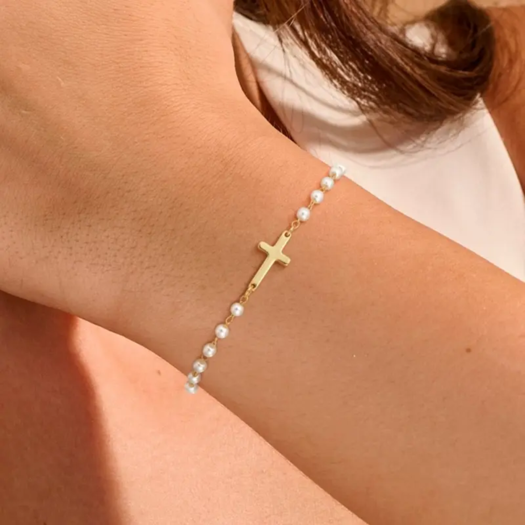 Eternal Pearl Bracelet with Cross | Women