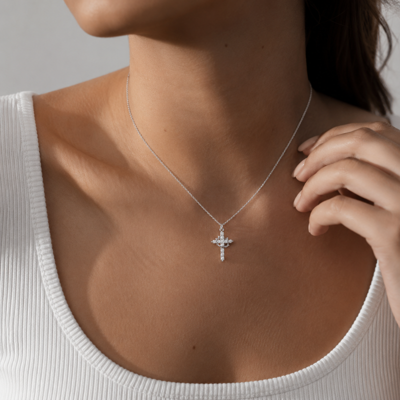 Crown Cross Pendant Necklace | Classic Steel Chain