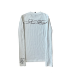 Long Sleeve Shirt Waffle Knit Graphic Tee Gothic Script Print Slim Fit