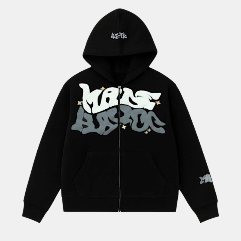 Oversized Zip Up Hoodie Streetwear Y2K-Tithesource-Black-S-