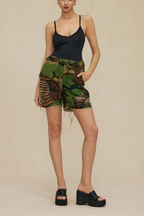 Camo Cargo Shorts Women - Destroyed Camouflage Y2K Shorts-Tithesource-