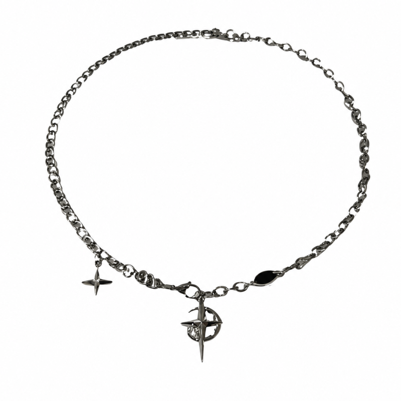 Cuban Figaro Chain Necklace Men - Star Moon Pendant Punk Choker-Tithesource-