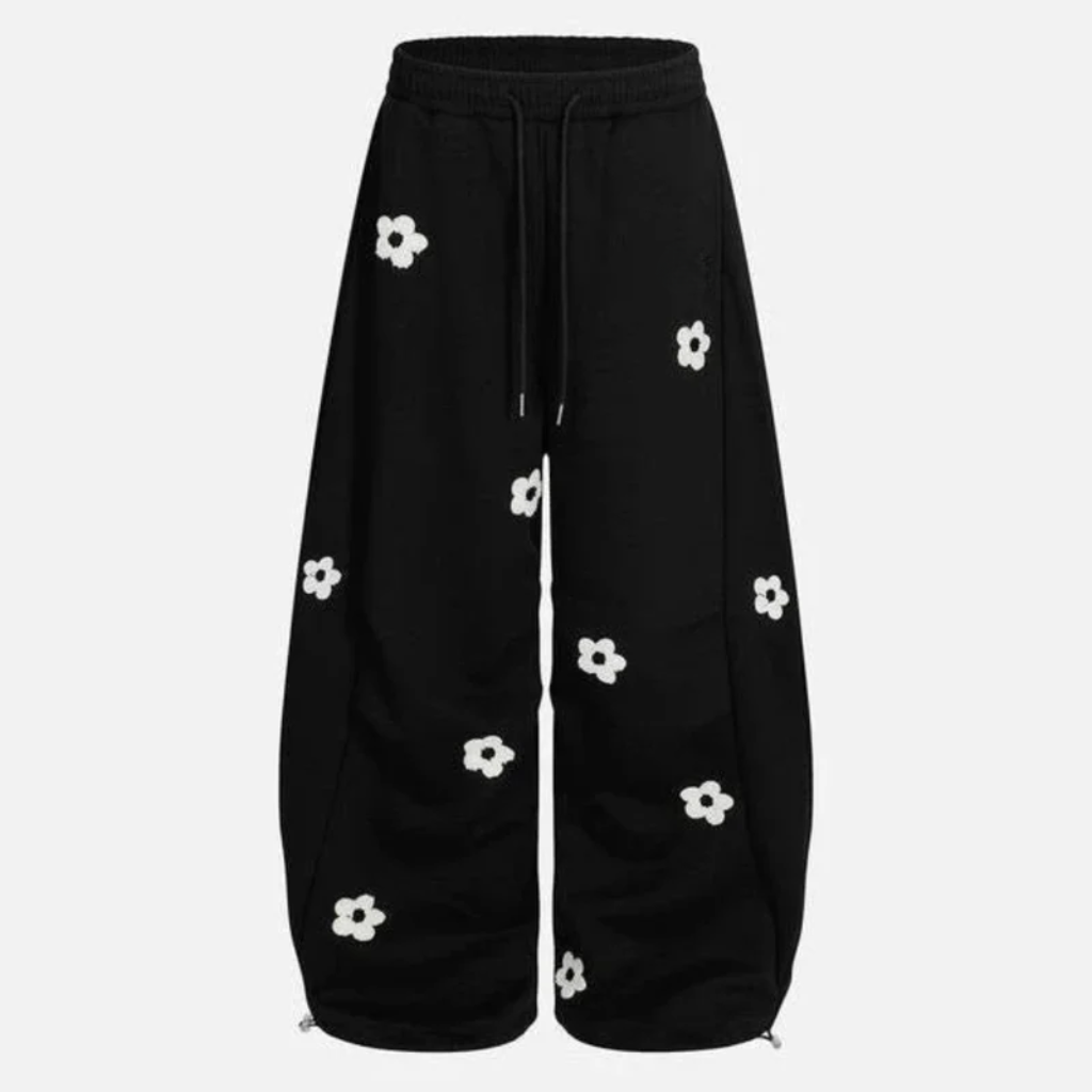 Wide Leg Sweatpants Women Baggy Barrel Flower Print Streetwear