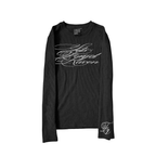 Long Sleeve Shirt Waffle Knit Graphic Tee Gothic Script Print Slim Fit