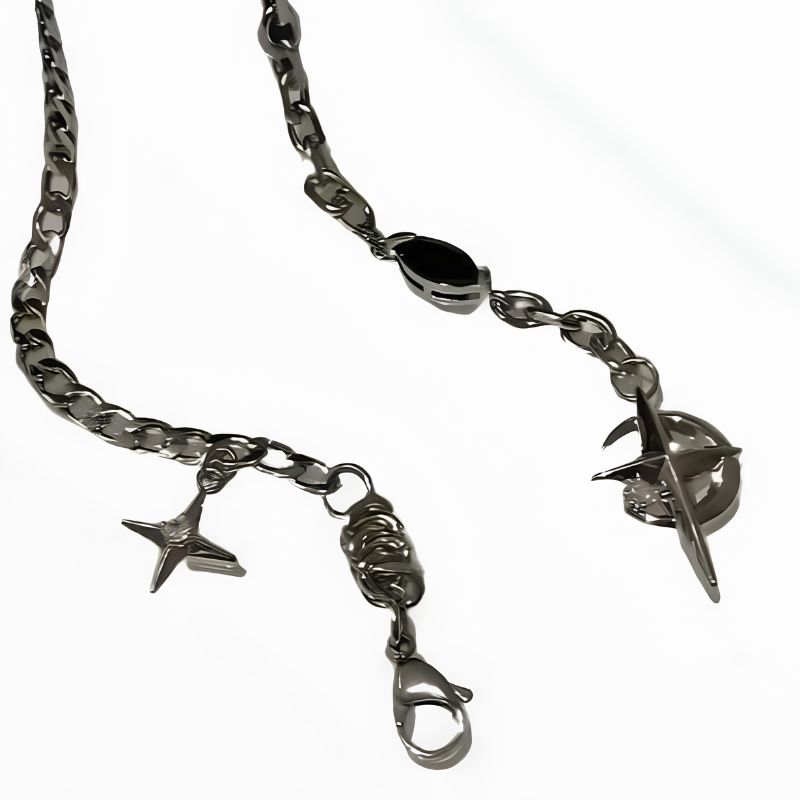 Cuban Figaro Chain Necklace Men - Star Moon Pendant Punk Choker-Tithesource-