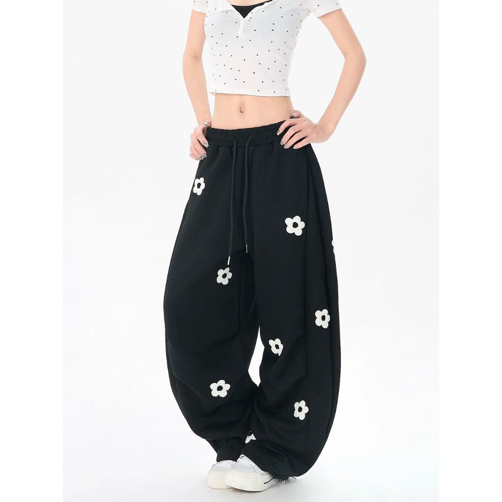 Wide Leg Sweatpants Women Baggy Barrel Flower Print Streetwear