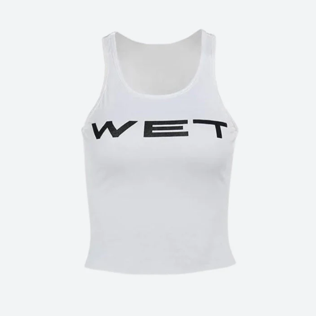 White Crop Top Tank Women - Wet Effect Print