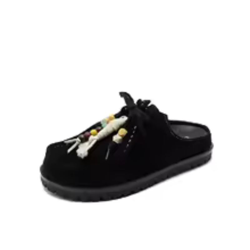 Mule Loafers Suede Slip On Backless Moccasin Beaded Chunky Sole