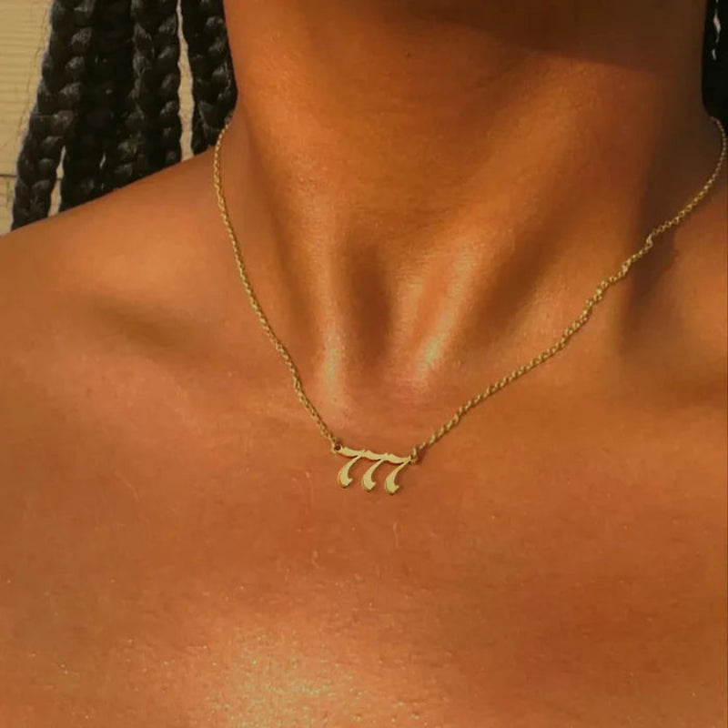 777 Angel Number Pendant Necklace for Women | Gold Stainless Steel
