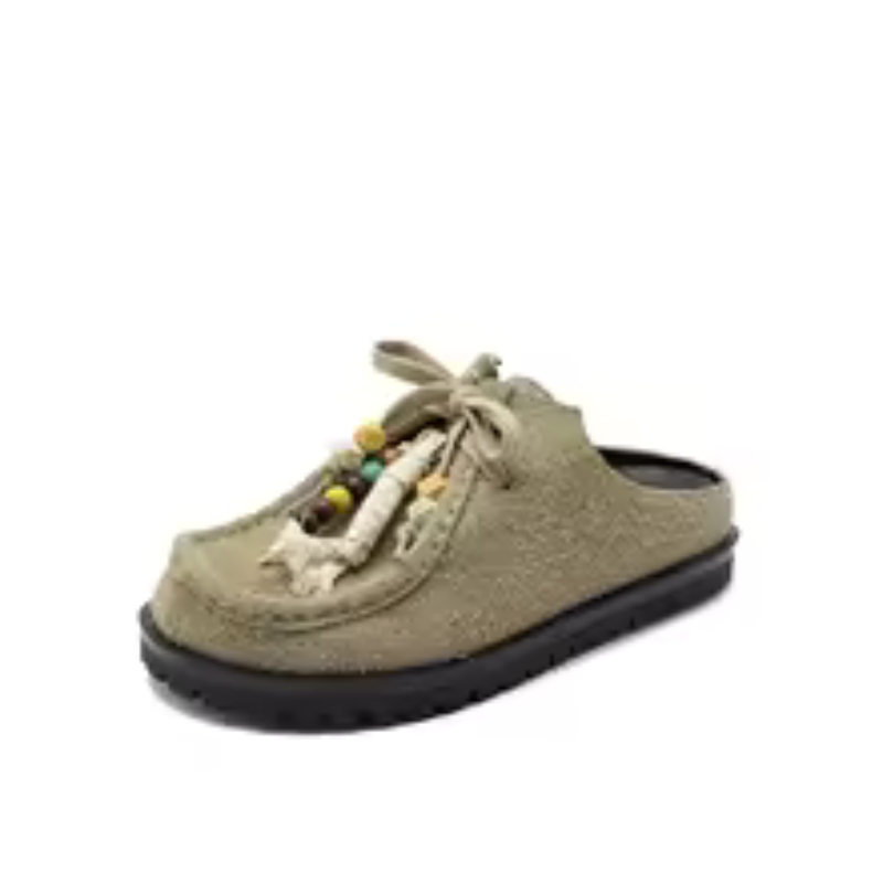 Mule Loafers Suede Slip On Backless Moccasin Beaded Chunky Sole