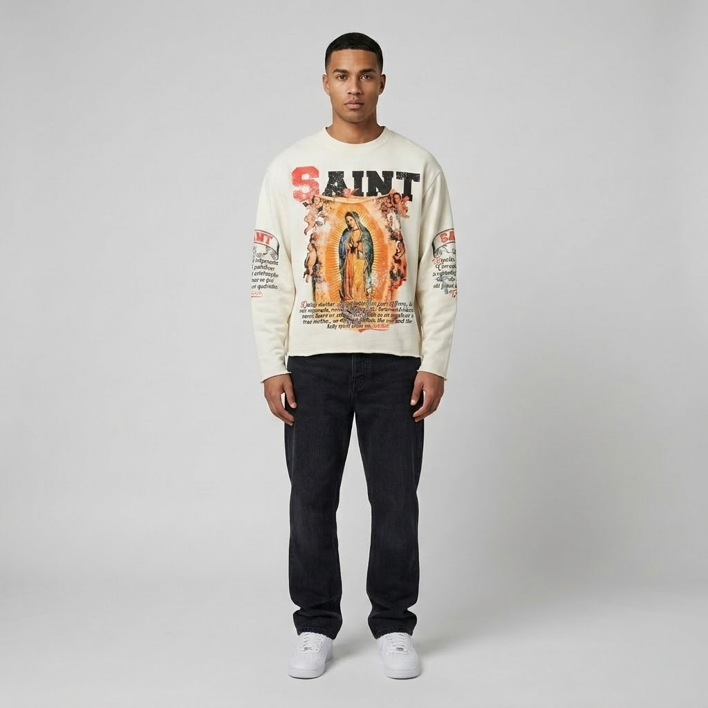 Saint Michael Longsleeve T-Shirt | Oversized Streetwear-Tithesource-White-XS-