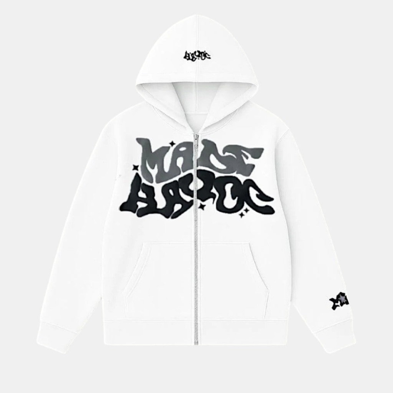 Oversized Zip Up Hoodie Streetwear Y2K-Tithesource-White-S-