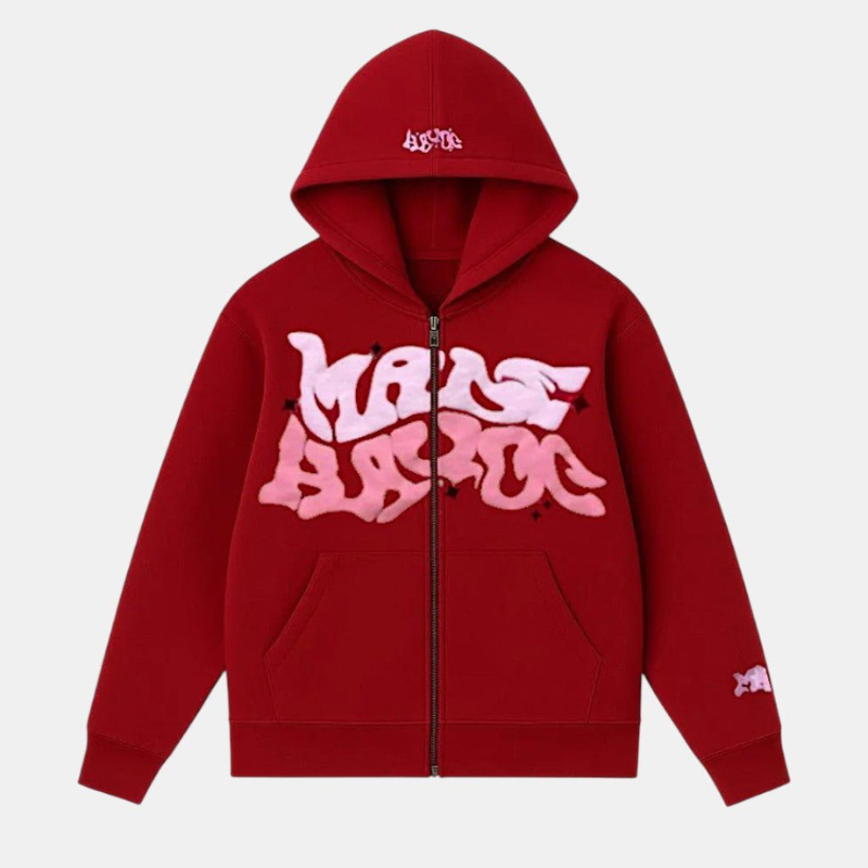 Oversized Zip Up Hoodie Streetwear Y2K-Tithesource-Red-S-