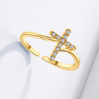 Adjustable Cubic Zirconia Cross Ring | Stainless Steel