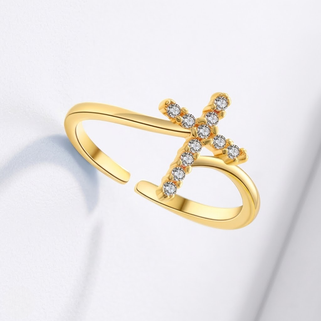 Adjustable Cubic Zirconia Cross Ring | Stainless Steel