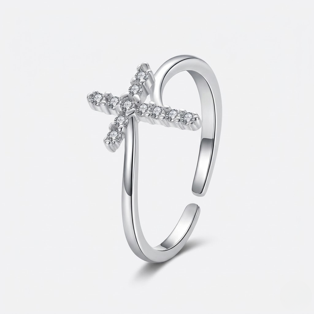 Adjustable Cubic Zirconia Cross Ring | Stainless Steel
