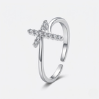 Adjustable Cubic Zirconia Cross Ring | Stainless Steel
