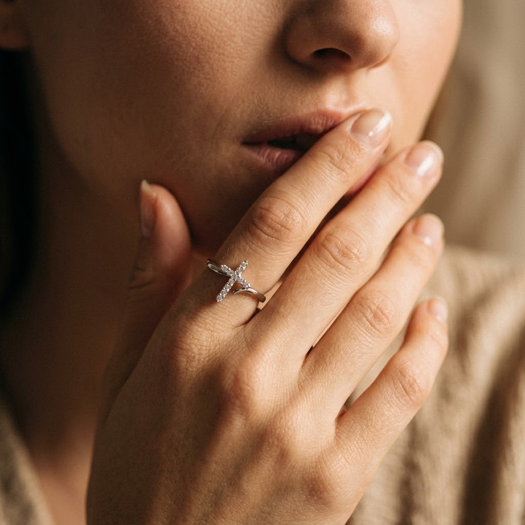 Adjustable Cubic Zirconia Cross Ring | Stainless Steel