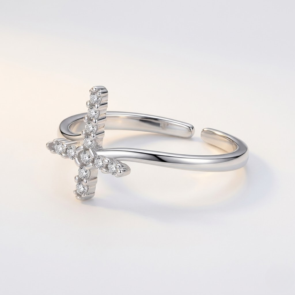 Adjustable Cubic Zirconia Cross Ring | Stainless Steel