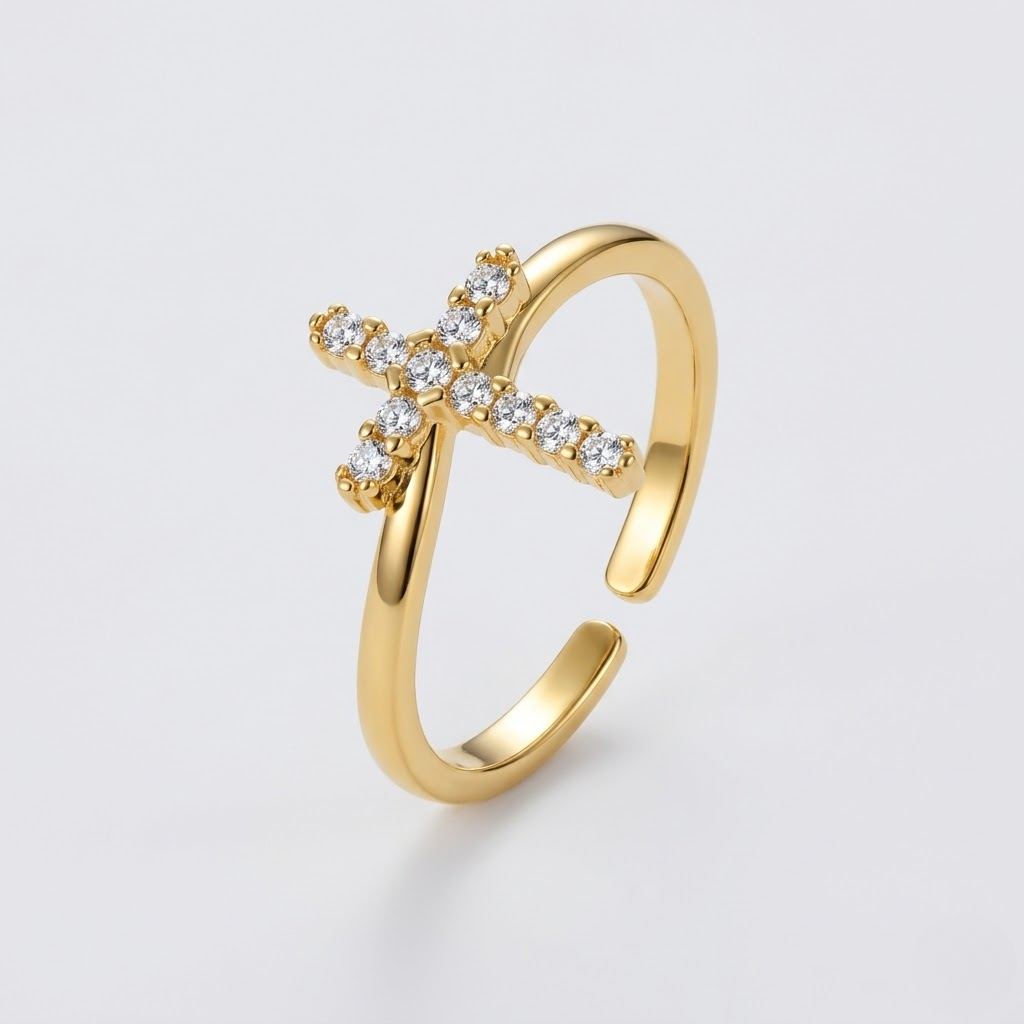 Adjustable Cubic Zirconia Cross Ring | Stainless Steel