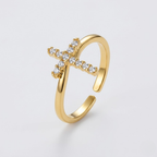 Adjustable Cubic Zirconia Cross Ring | Stainless Steel