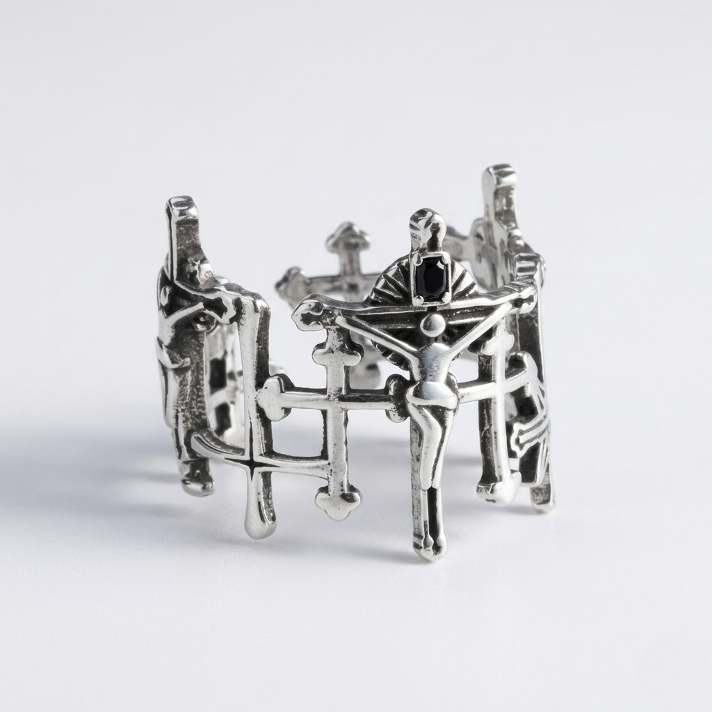 Adjustable Jesus Cross Retro Silver Metal Ring