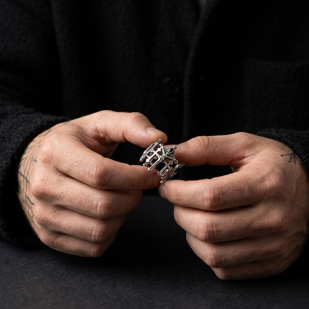 Adjustable Jesus Cross Retro Silver Metal Ring