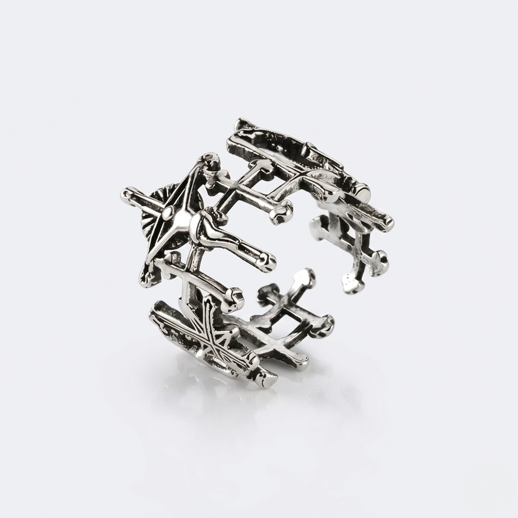 Adjustable Jesus Cross Retro Silver Metal Ring