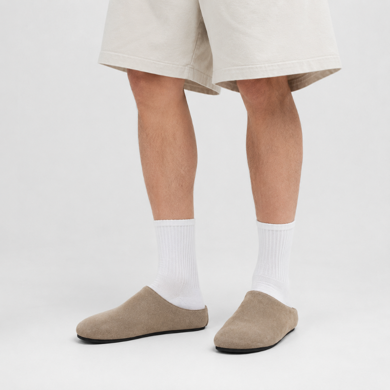 Clogs for Men Suede Mules - Amsterdam Cork Footbed