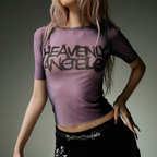 Angel Graphic Crop Top Women - Y2K Cropped Tee-Tithesource-Purple-S-