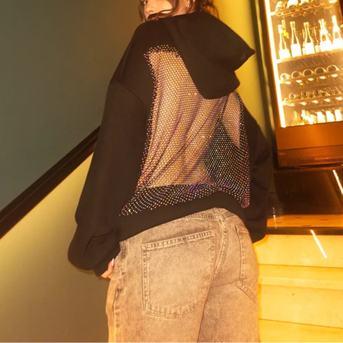 Backless Hoodie Women - Y2K Glitter Open Back