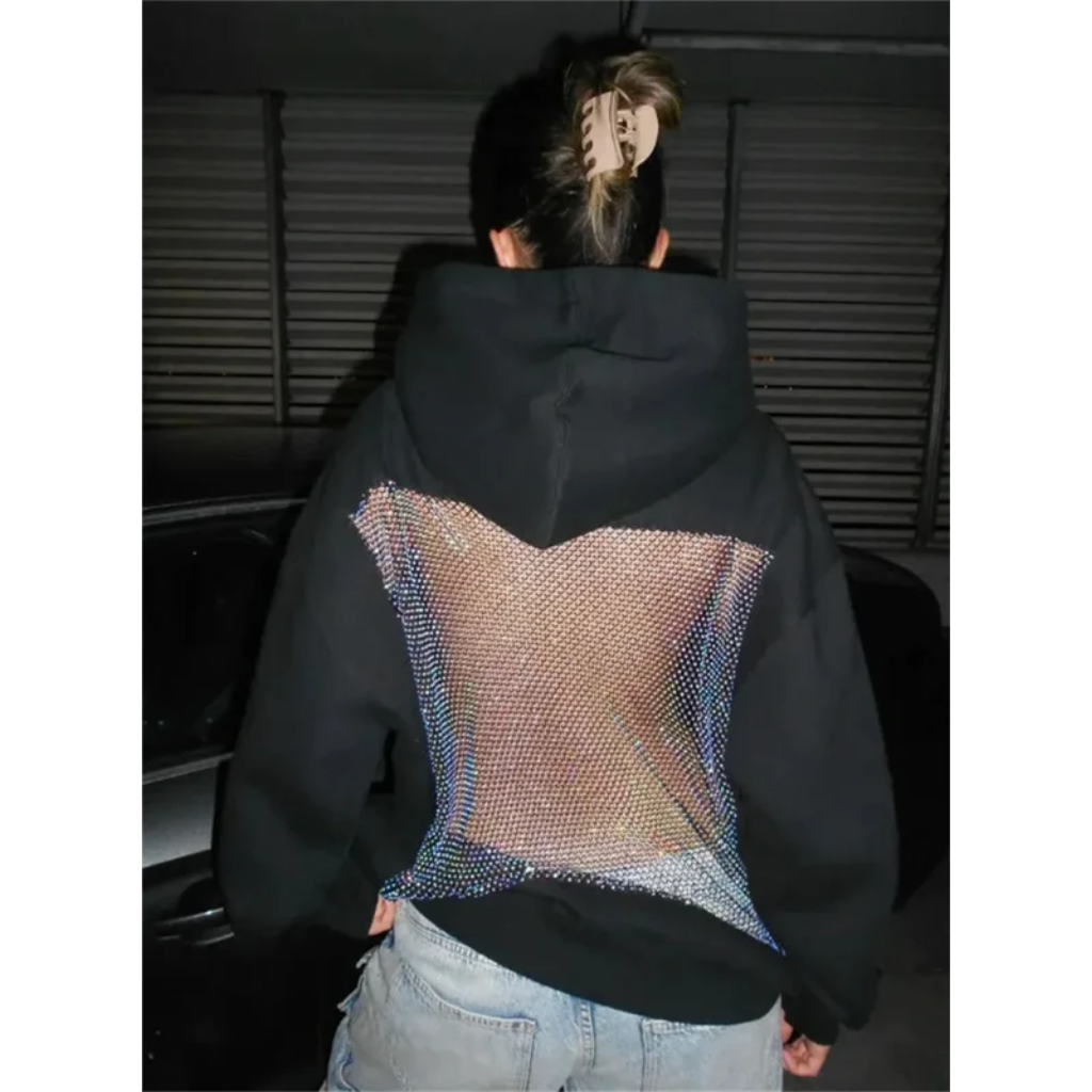 Backless Hoodie Women - Y2K Glitter Open Back