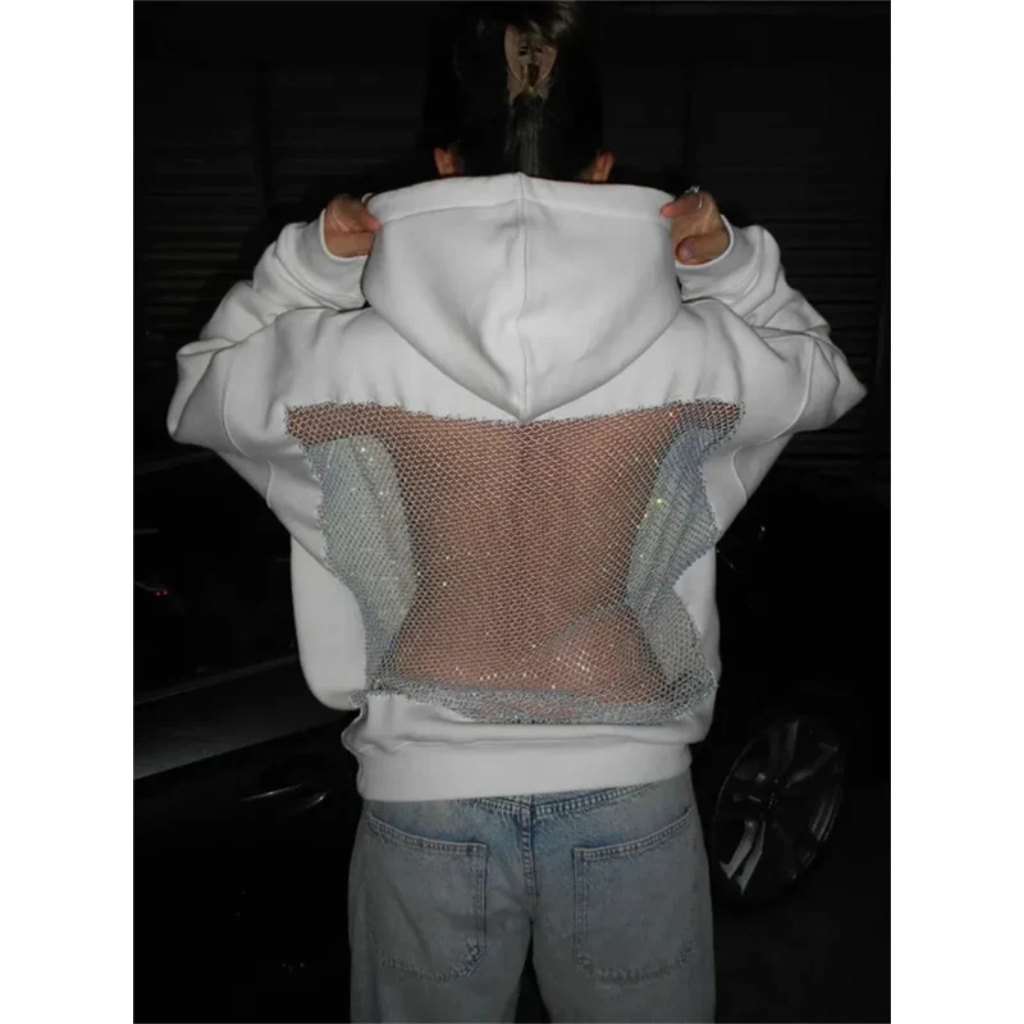 Backless Hoodie Women - Y2K Glitter Open Back