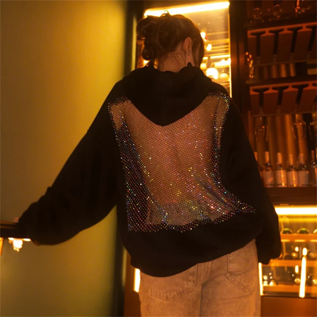Backless Hoodie Women - Y2K Glitter Open Back