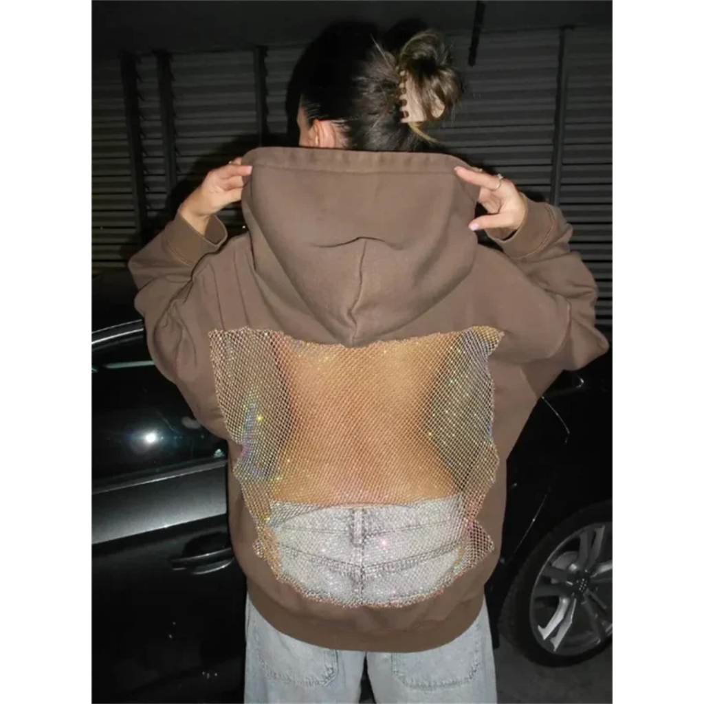 Backless Hoodie Women - Y2K Glitter Open Back