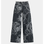Baggy Black Jeans Women - Dragon Print Y2K