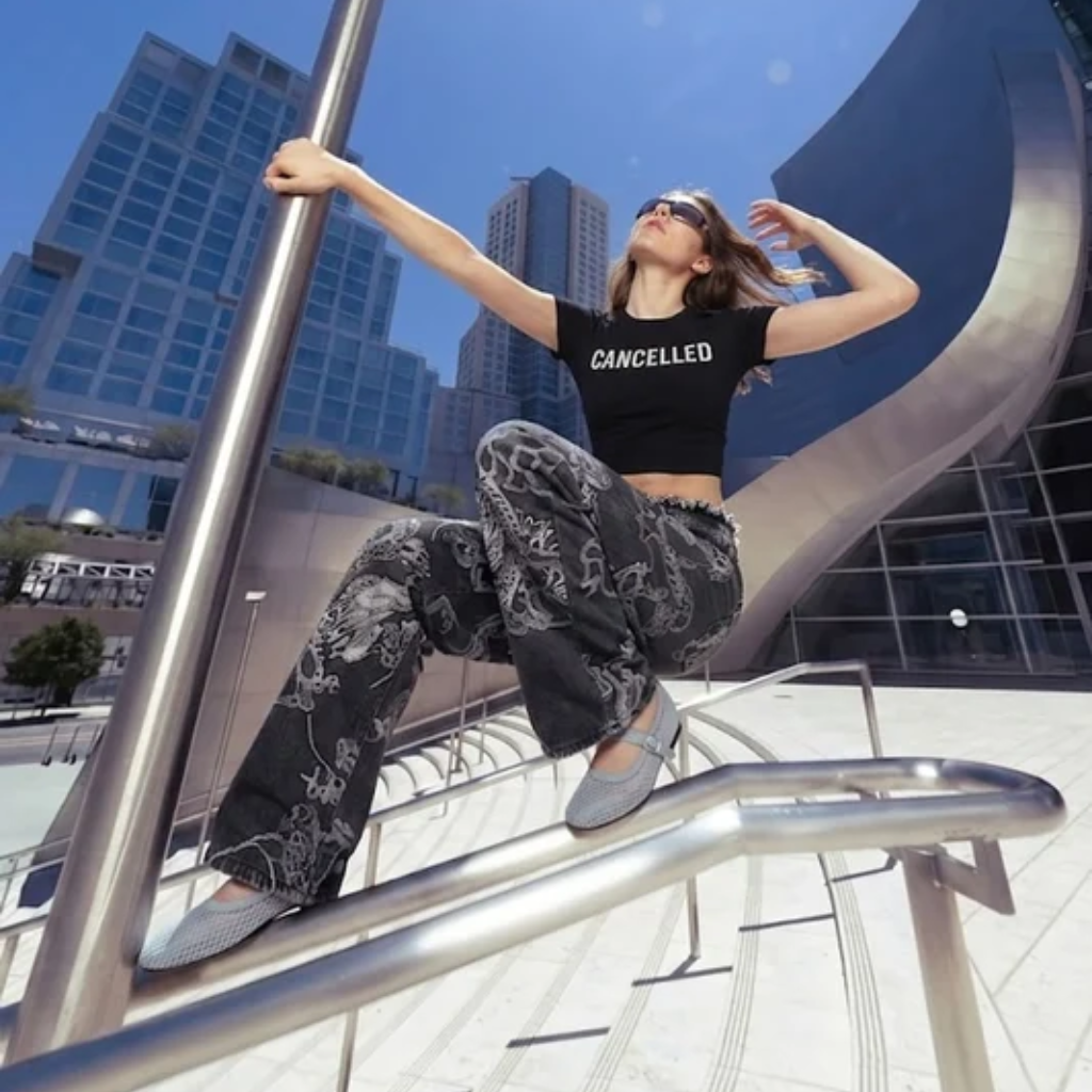 Baggy Black Jeans Women - Dragon Print Y2K