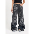Baggy Black Jeans Women - Dragon Print Y2K