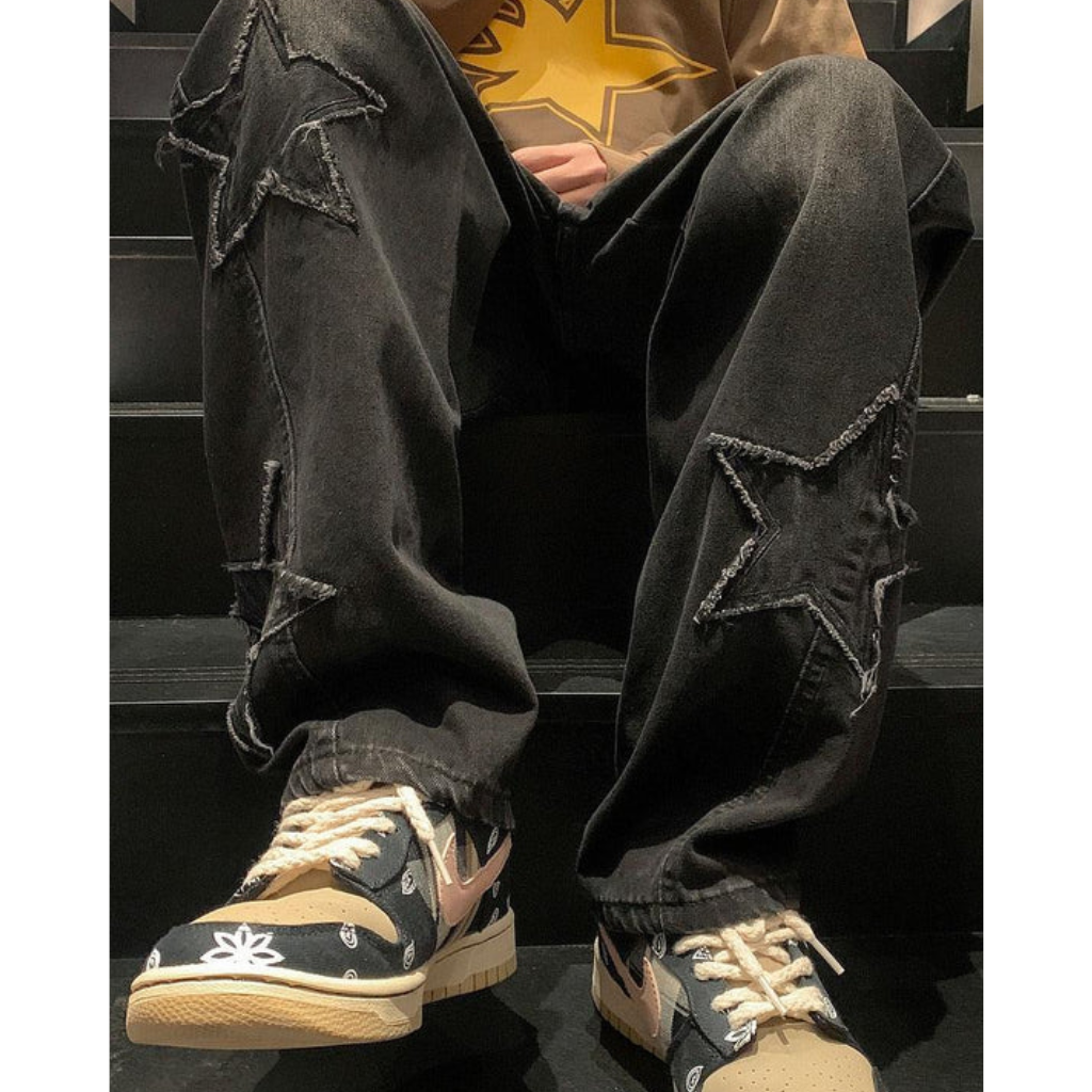 Baggy Jeans - Embroidered Star Y2K Denim-Tithesource-