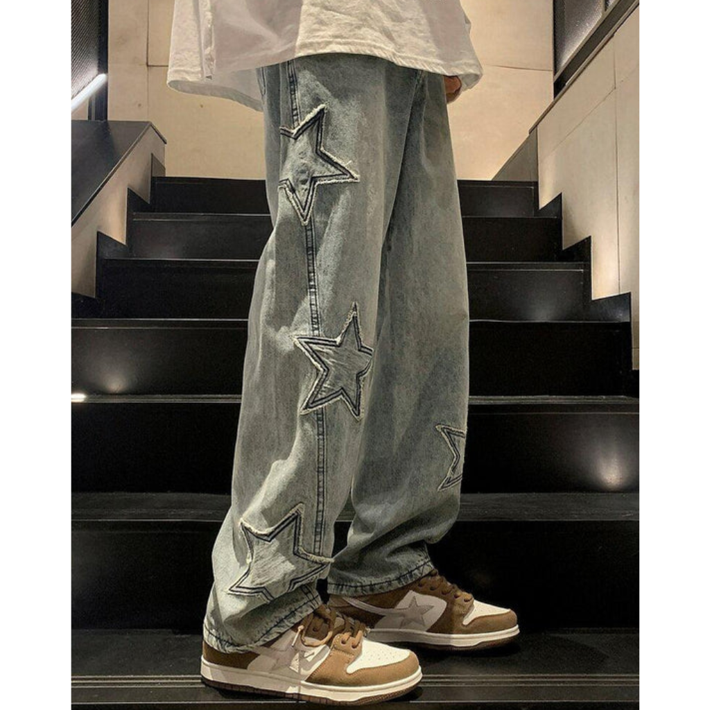 Baggy Jeans - Embroidered Star Y2K Denim-Tithesource-
