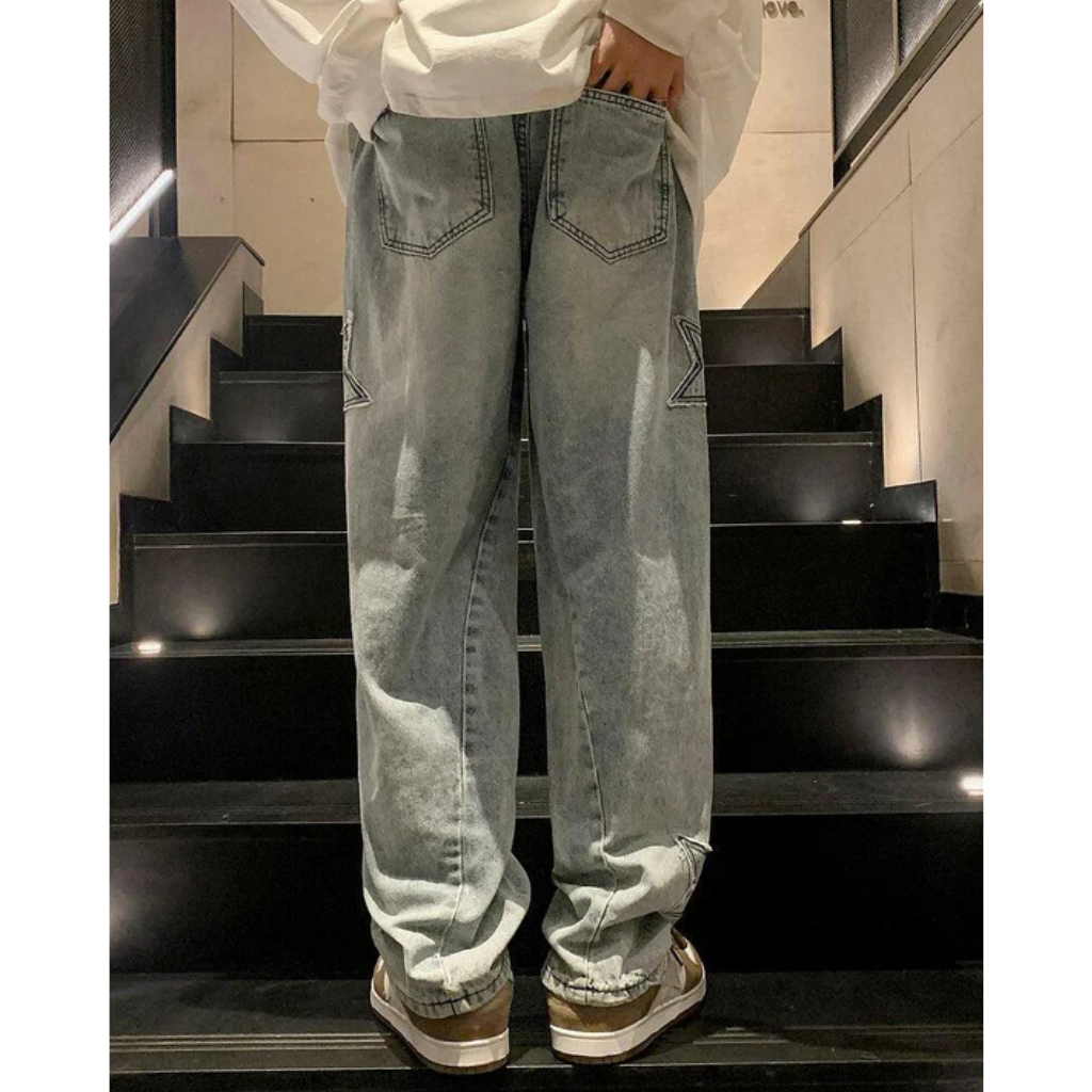 Baggy Jeans - Embroidered Star Y2K Denim-Tithesource-