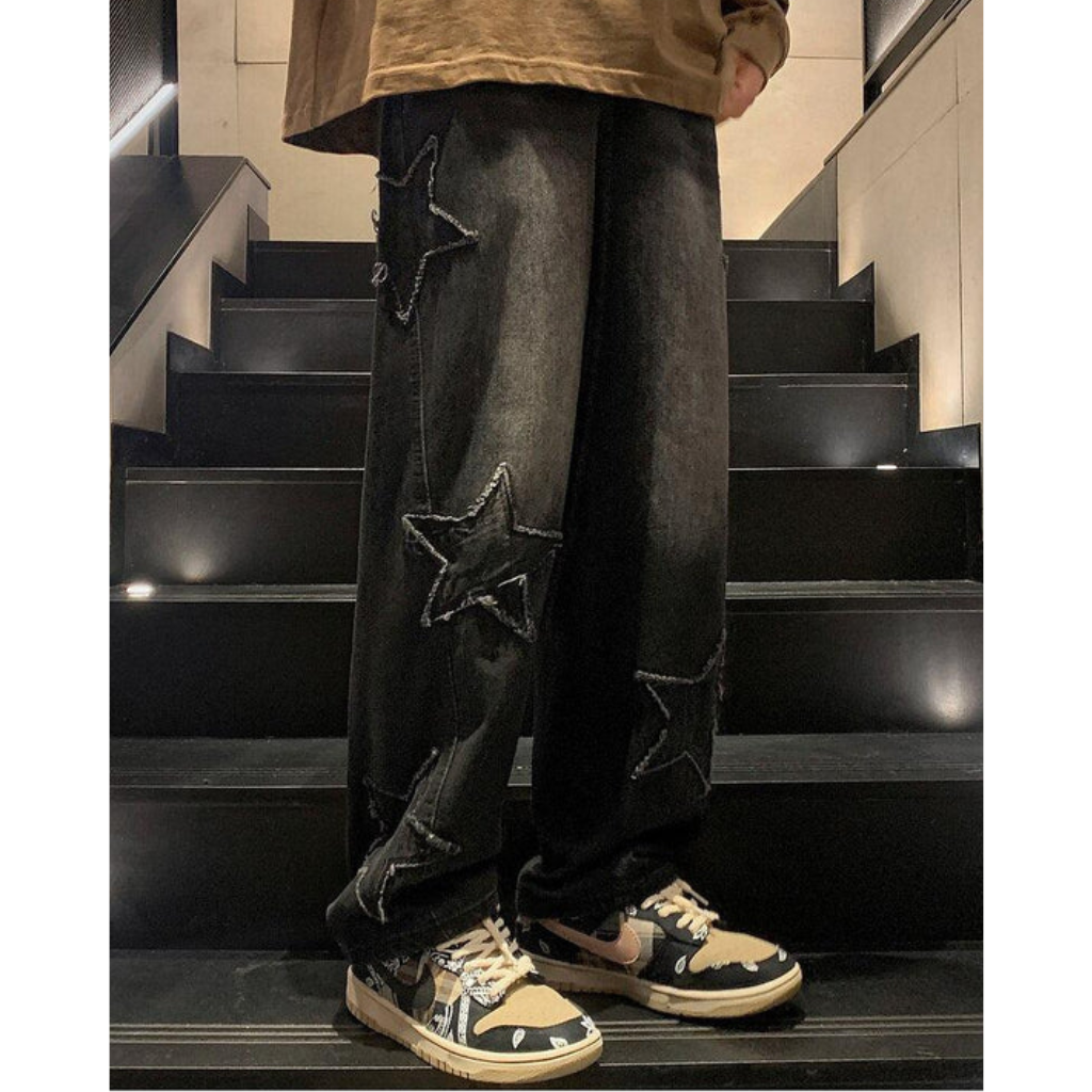 Baggy Jeans - Embroidered Star Y2K Denim-Tithesource-